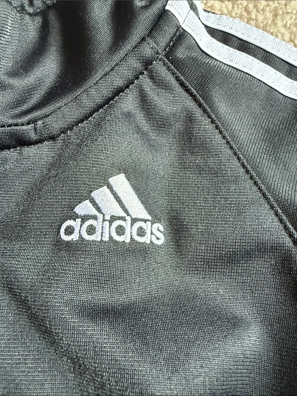 adidas Black Jacket with White Sleeve Stripes size 24 months
